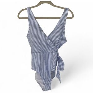 Caden Lane Blue Striped One Piece Swimsuit